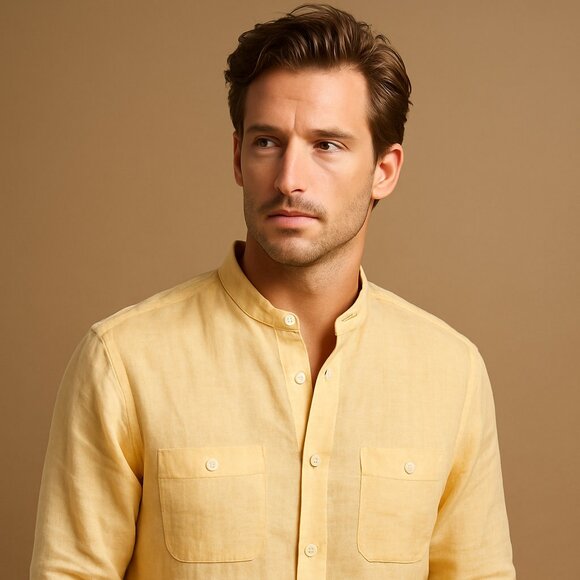 Tommy Bahama Yellow 100% Linen Long Sleeve Button-Up Shirt - Size XL - Picture 1 of 12